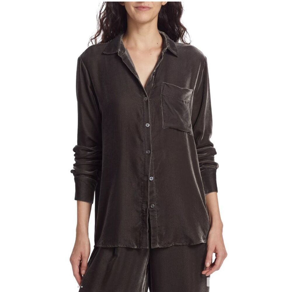 ATM Anthony Thomas Melillo NWT Velvet Button Down Shirt Small Brown Oversized